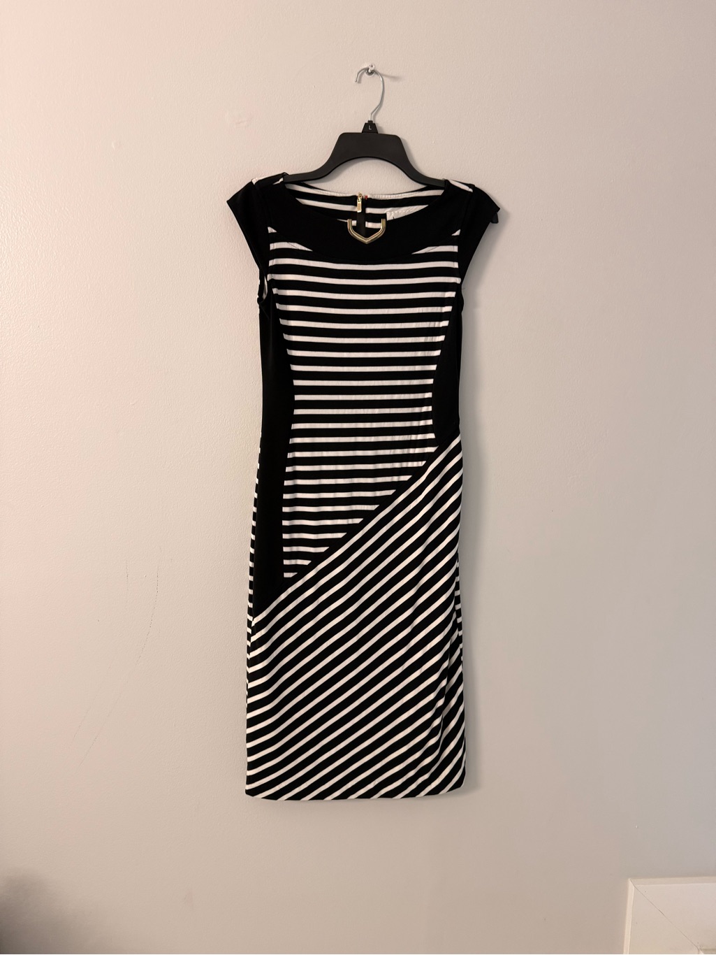 Joseph Ribkoff Black And White Striped Midi Dress